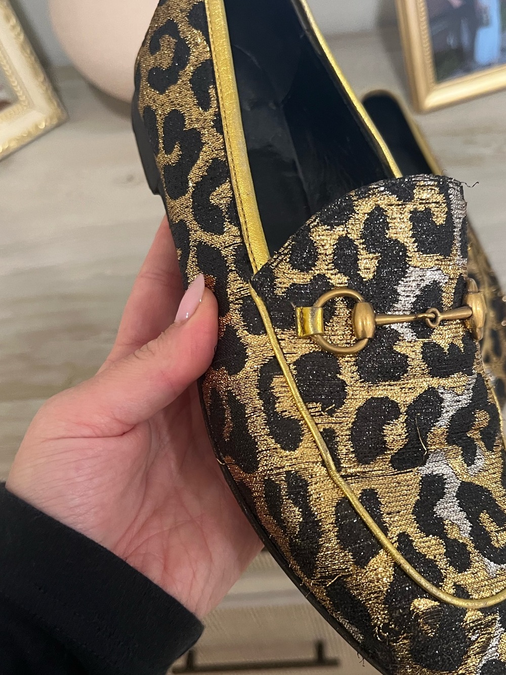 Gucci Gold and Black Leopard Print Women's Loafer